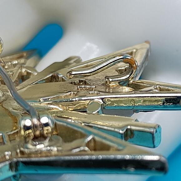 Vintage Maltese Cross Brooch, Pink Cabochons Gray Rhinestones Signed MX233 - Picture 5 of 10